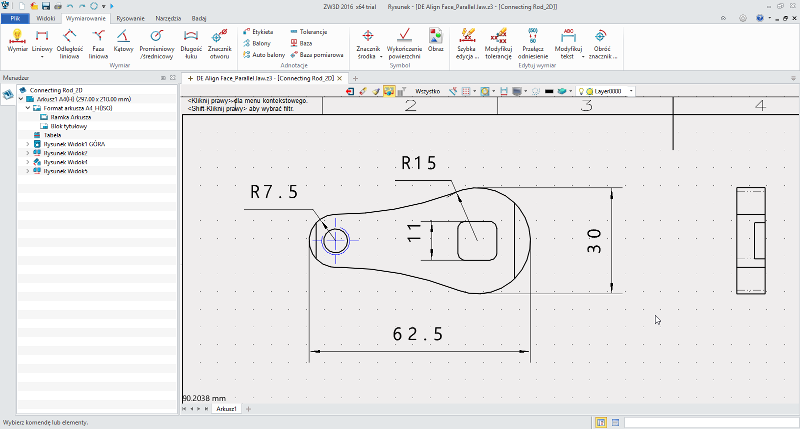 CAD_Narzdzia wymiarowania w widoku 2D_ZW3D